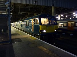 GB Railfreight 92018 at London Euston on June 24, with the 2350 to Glasgow Central/Edinburgh Waverley. RICHARD CLINNICK.