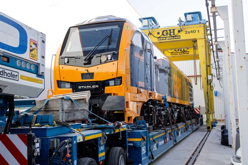 GBRf’s first Class 99, (99001) leaves the Stadler’s factor in Valencia for the Velim Test Track in the Czech Republic. GB RAILFREIGHT.