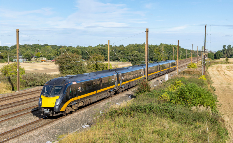 Grand Central's 180104 speeds through South Otterington (near Northallerton) on September 12 2024 with the 0853 Sunderland to London King’s Cross. ALEX AYRE.