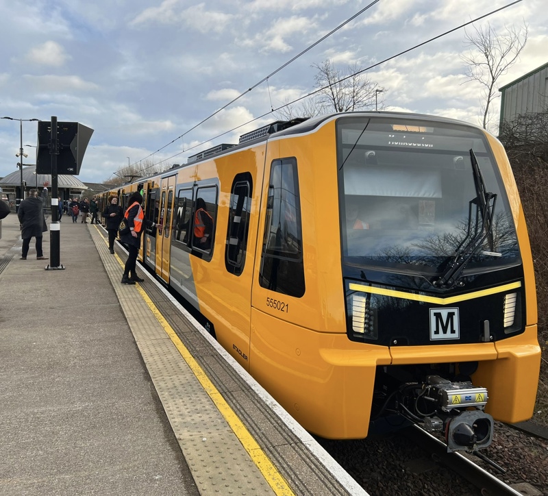 Tyne and Wear Metro's 555021 on its first day in service. NEXUS