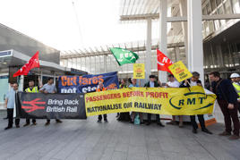 Rail union members and campaigners call for nationalisation and public ownership of the railways in an Action for Rail campaign outside London Bridge station in 2016. How far the government is able to go with its nationalisation plans may well depend on the money available. ALAMY.