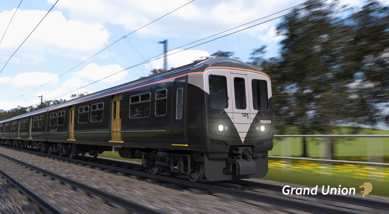 An artist's impression of a Class 769 in Grand Union colours. GRAND UNION.