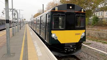 The trial train arrives at West Ealing, where it will receive a fast-charge after its journey to Greenford and back. JOE CAMPBELL