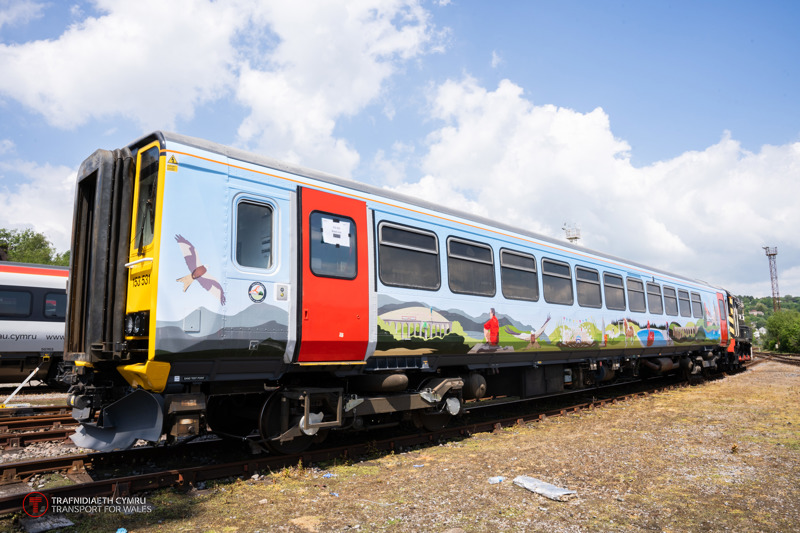 Transport for Wales' Heart of Wales-liveried Class 153 which will be used for carrying bikes and passengers. TRANSPORT FOR WALES.