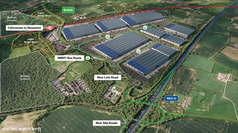 A visualisation of the proposed Hinckley National Rail Freight Interchange. TRITAX BIG BOX DEVELOPMENTS.