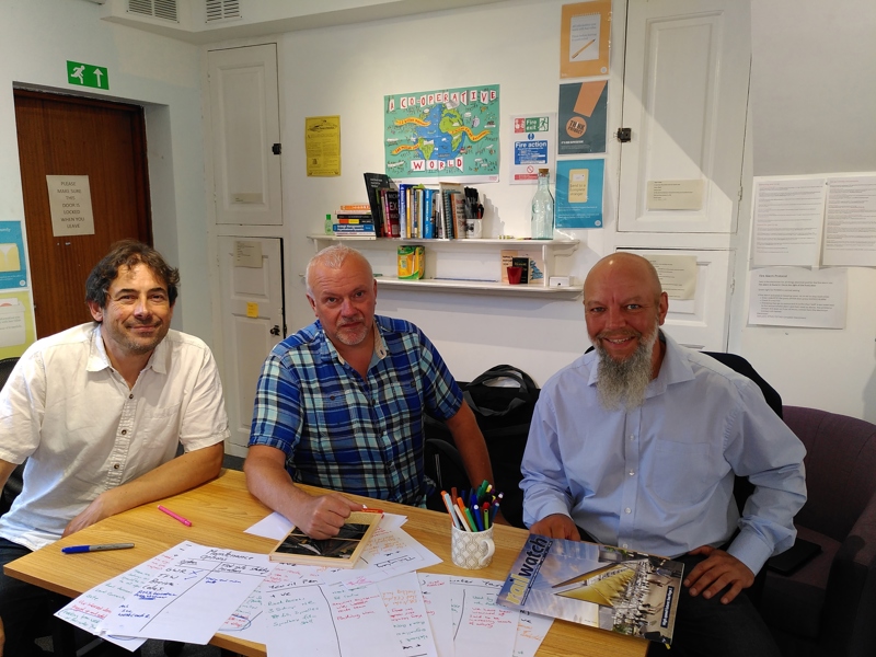 Go-op Chairman Alex Lawrie (left), Vice-Chair David Northey (centre) and Clyde Schwarz (Advisor to the board) discuss plans. GO-OP.