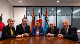 The new DfT team (from left): Roads Minister Lilian Greenwood; Local Transport Minister Simon Lightwood; Transport Secretary Louise Haigh; Rail Minister Lord Hendy; and Aviation, Maritime and Security Minister Mike Kane. DfT.