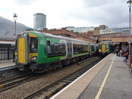 London Midland Class 172s at Birmingham Moor Street on March 26 2015. RICHARD CLINNICK.