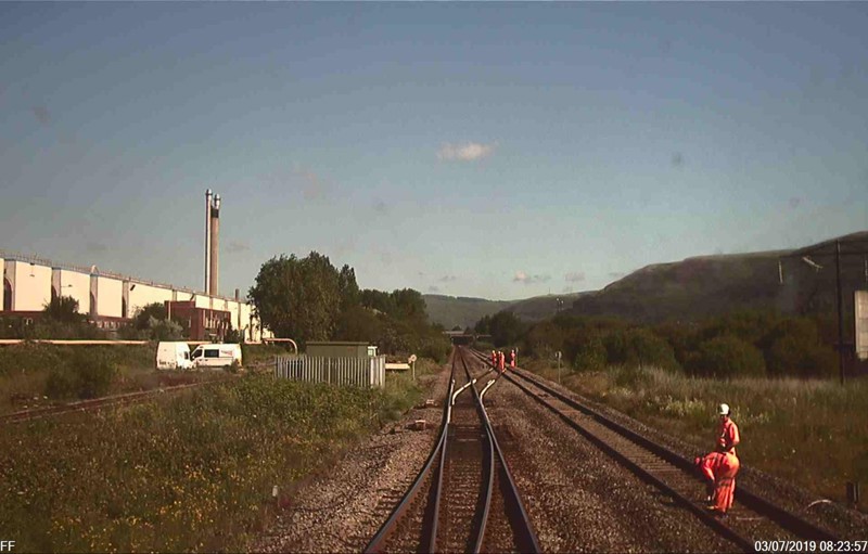 A train passing the track workers at Margam on July 3 2019 before two were fatally hit later that morning. RAIB.