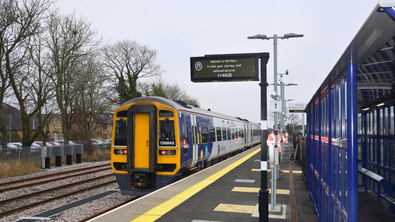 Northern Class 158 at Ashington station ahead of the line's reopening. NORTHERN.