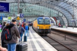Led by a Nederlandse Spoorwegen Vectron locomotive, the Berlin-Amsterdam inter-city service (which is operated by Deutsche Bahn together with Nederlandse Spoorwegen) is about to leave Berlin Hauptbanhof on May 8. ALAMY.