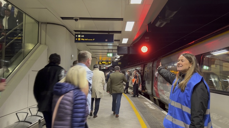 Passengers heading to board a CrossCountry train at Birmingham New Street. NETWORK RAIL