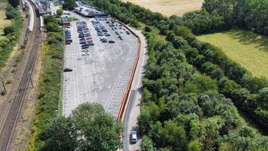 Manningtree station car park, with the steel wall visible in the middle. Photo from Dedham Vale Society