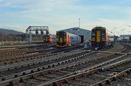 An East Midlands Trains Class 153, 156 and 158 at Eastcroft on February 11. PAUL BIGLAND/RAIL.