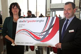 Rail Minister Claire Perry (left) and Abellio Greater Anglia Managing Director Jamie Burles (right) launch SEFT at Cambridge on April 4. ANTONY GUPPY.