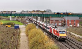 GB Railfreight 66715 crosses the East Coast Main Line at Joan Croft Junction on November 14. LES NIXON.