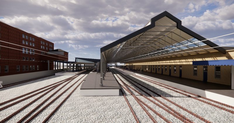 Artist's impression shows how Huddersfield should look when Network. Rail completes remodelling and roof work. NETWORK RAIL.