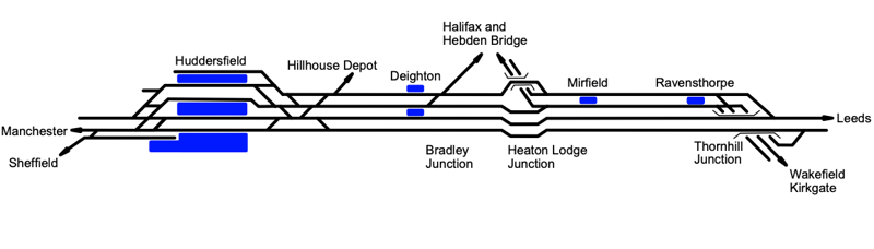 Diagram showing how Network Rail is removing a bottleneck between Huddersfield and Dewsbury by building a flyover at Thornhill and creating a four-track railway. PHILIP HAIGH.