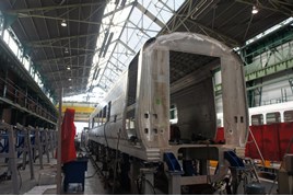 The bodyshell of a seated coach in CAF's factory in Beasain, Spain. CALEDONIAN SLEEPER.