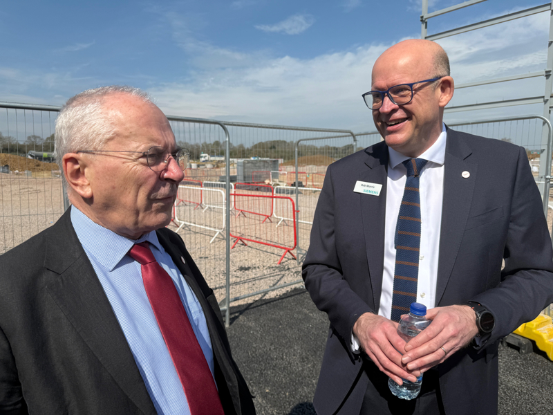 Rail Minister Lord Hendy with Siemens Mobility Joint Chief Executive Rob Morris at the company’s new Chippenham site. PAUL CLIFTON.