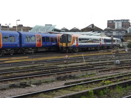 SWT 444018 at Clapham Junction. RICHARD CLINNICK.