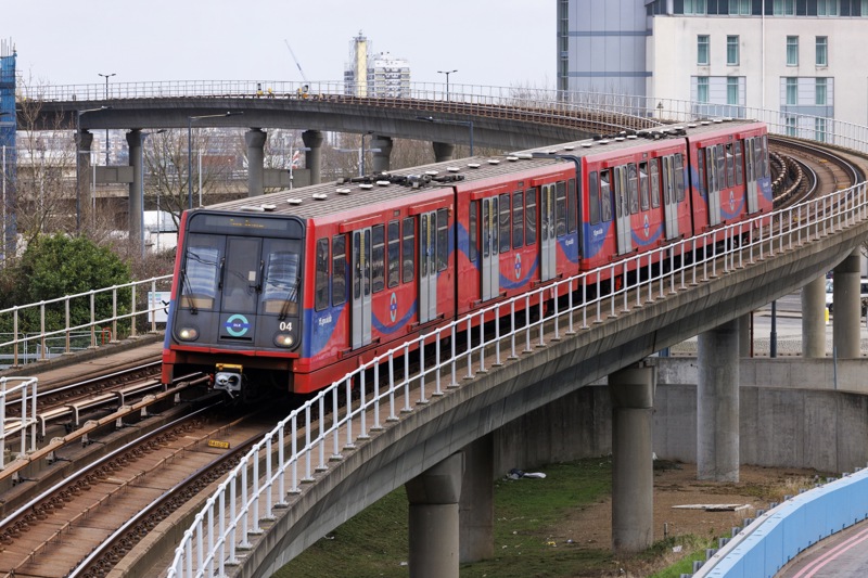 DLR train approaches Canning Town