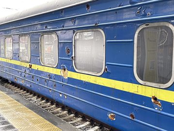 Bullet holes in a Ukrainian train