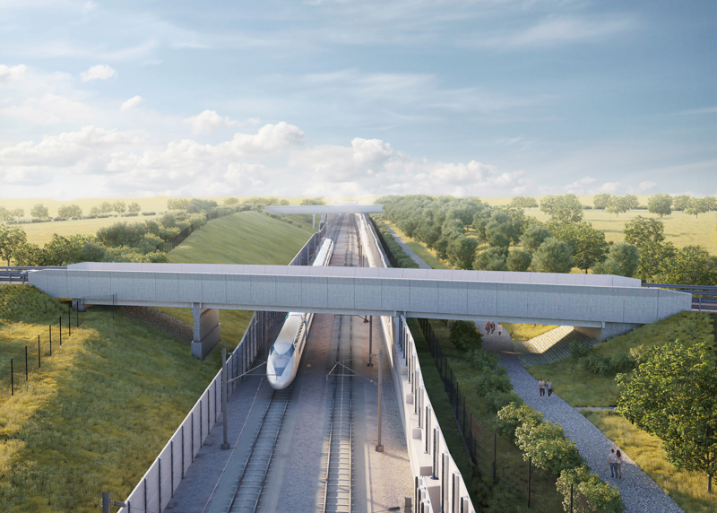 How the proposed bridge over HS2 at Waste Lane will look. The Kenilworth Greenway is on the right. HS2 LTD.